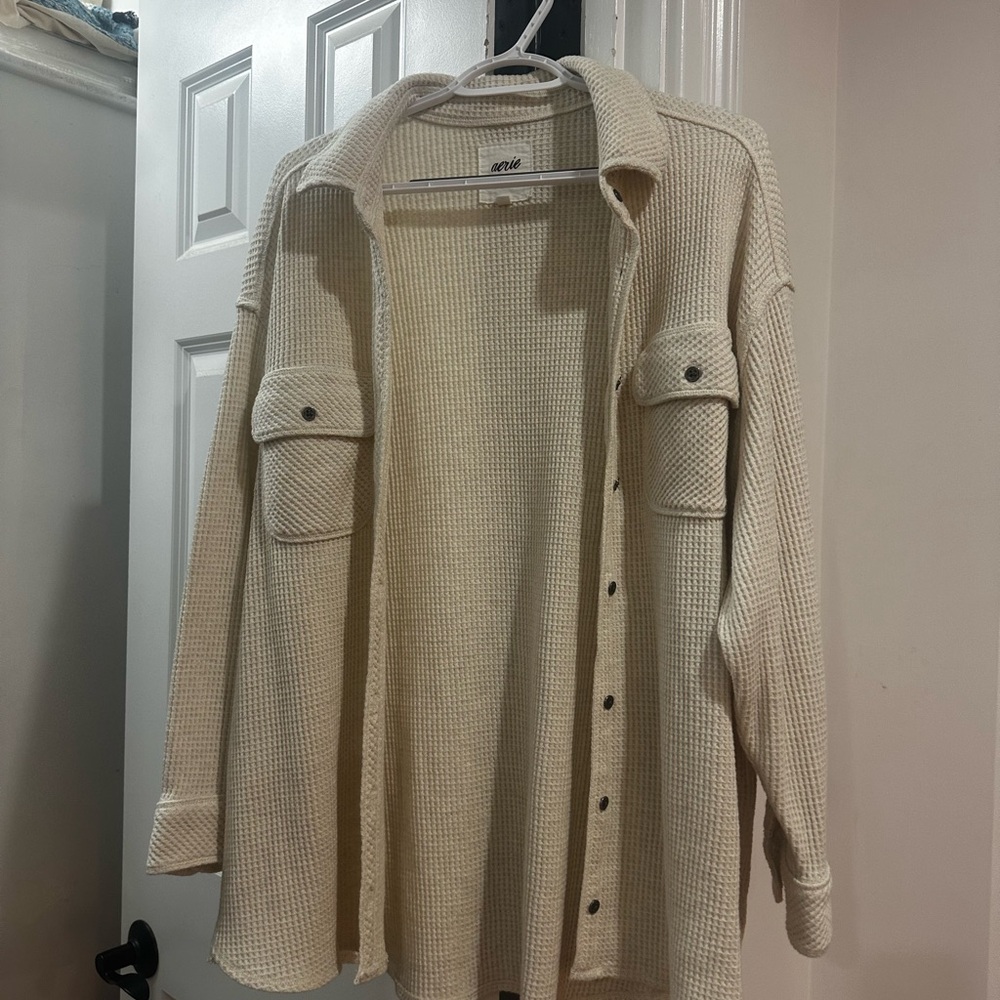 Aerie Cream Waffle Knit Cardigan